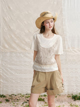 Tweed Lace Layered Faux Two-Piece Bustier Tee
