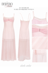 Pink chiffon see-through long dress