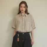 Stripe Unbalanced Cotton Half Shirt_3color