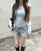 Light denim damage shorts