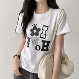 フラワー ホーム ハーフ クロップド ショートスリーブ Tシャツ (2 colors)