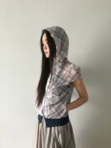 Plaid chiffon シャーリングジップアップ (2color)