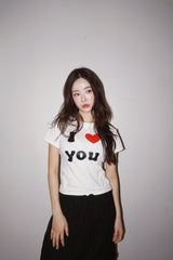 アイラブユー タイトラウンドスパンデックス半袖Tシャツ