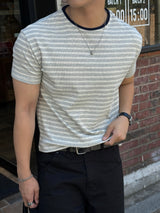 Loose spandex stripe short sleeve t-shirt