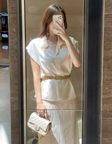 Roan Open Collar Cap Sleeve Blouse