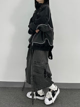 piping mesh blouson jacket