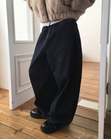 フアンステッチフリースワイドデニムパンツ