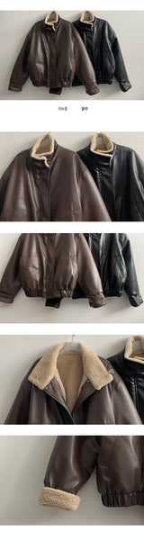 Mohi High-Neck Wool Leather Jacket