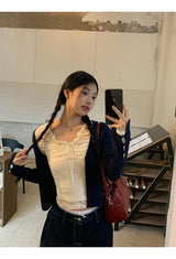 Lace shirring two-piece long-sleeved blouse T-shirt