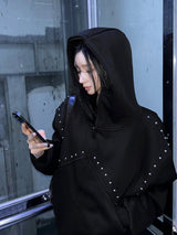 [Brushed Lining] Metallic Studded Over Hood Zip-Up