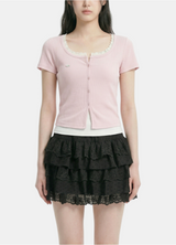 Haze Lace Neck Ribbed T-shirt