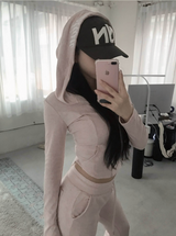 [♡MADE♡] puppy velour back eyelet slim hood zip-up