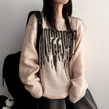 Camo lettering knit long-sleeved shirt