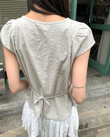 ハヨリボンストラップキャップスリーブ半袖ブラウス