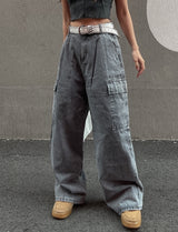 [U-DENIM/Planning Products] サマーピンタックワイドカーゴデニムパンツ