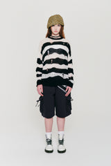 ピックワッペンダメージストライプニット [WHITE]
