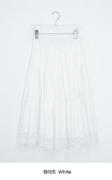 Mujeuf Tiered Lace Banding Long Skirt