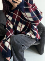 Argyle brush round knit(2color)