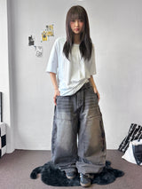 Kuchi Side Carpenter Zip Wide Balloon Pants 3color
