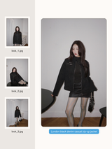 London black denim casual zip-up jacket