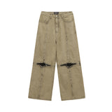 [ULKIN] Cross Raw Edge Denim Pants_Dusty Yellow