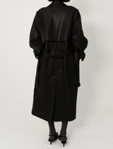 Leather Padded Trentch Coat - Solid Black