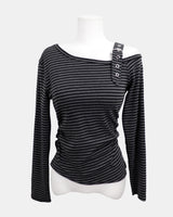 ワンデンストライプワンショルダーシャードTシャツ