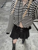 Waffle Stripe Crop Hoodie (2colors)