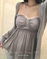 Needs Inner Cap Lace Flare Top & Cardigan SET