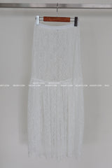 lace see-through flare layered maxi long skirt