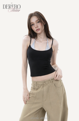 ダブルホルターパッドスリーブレストップ