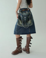 denim pocket chain cross shoulder bag