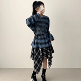 Hial Hem Unbalanced Line Check Banding Skirt
