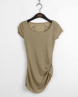 Shirred shirring tattoo printing two-way short sleeve t-shirt