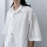 Sheer Openwork Knit Short Sleeve Shirt