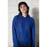 ARGYLE ELBOW KNIT ZIP-UP HOODIE / BLUE