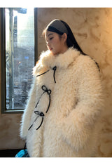 Ivory Poodle Fur Ribbon Half Coat