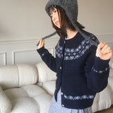 Kotok Snowflake Winter Nordic Wool Knit Cardigan