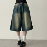 Mews Waistbanding Vintage Washed Side Pintuck Denim Bermuda Shorts