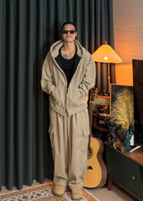 Unisex Couple Golden Hooded Sweatshirt and Cargo Drawstring Pants Set