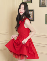 [LADY LINE] オフィーリアリボンポイントスリーブレスショートバルーンドレス レッド