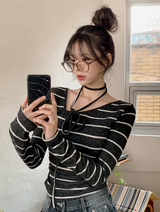#Border Tie Point Slim Long Sleeve T-shirt (2color)