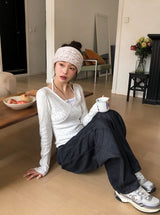 #Flower Ribbon Cotton100 Eyelet T-shirt (3color)