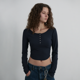 ナイロンボタンクロップTシャツ [Fabric by ITALY] - ネイビー