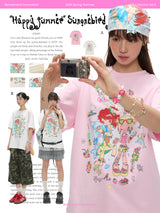 BETWEENAND x sunonebird プリントラウンドネック半袖Tシャツ