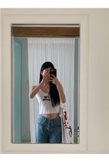 I Love Girl　vネックスリーブレスクロップトップ