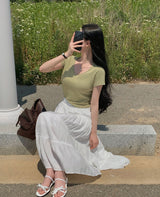 【BELLIDE MADE】モダール素材 Uネック無地半袖Tシャツ
