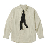 [SET] everyday stripe shirt & square tip knit tie ivory