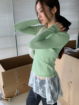 ダブルレイヤーカラーVネック長袖Tシャツ