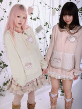 ROSE ISLAND アップリケフェイクポケットドールカラーカーディガン